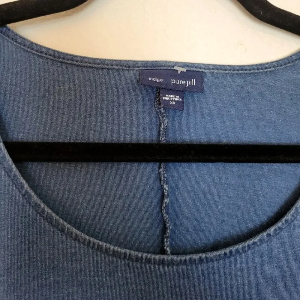 J.JILL Pure Jill Indigo Denim Chambray Blue Cotton Swing Midi Dress Spring Sz XS - Picture 4 of 11